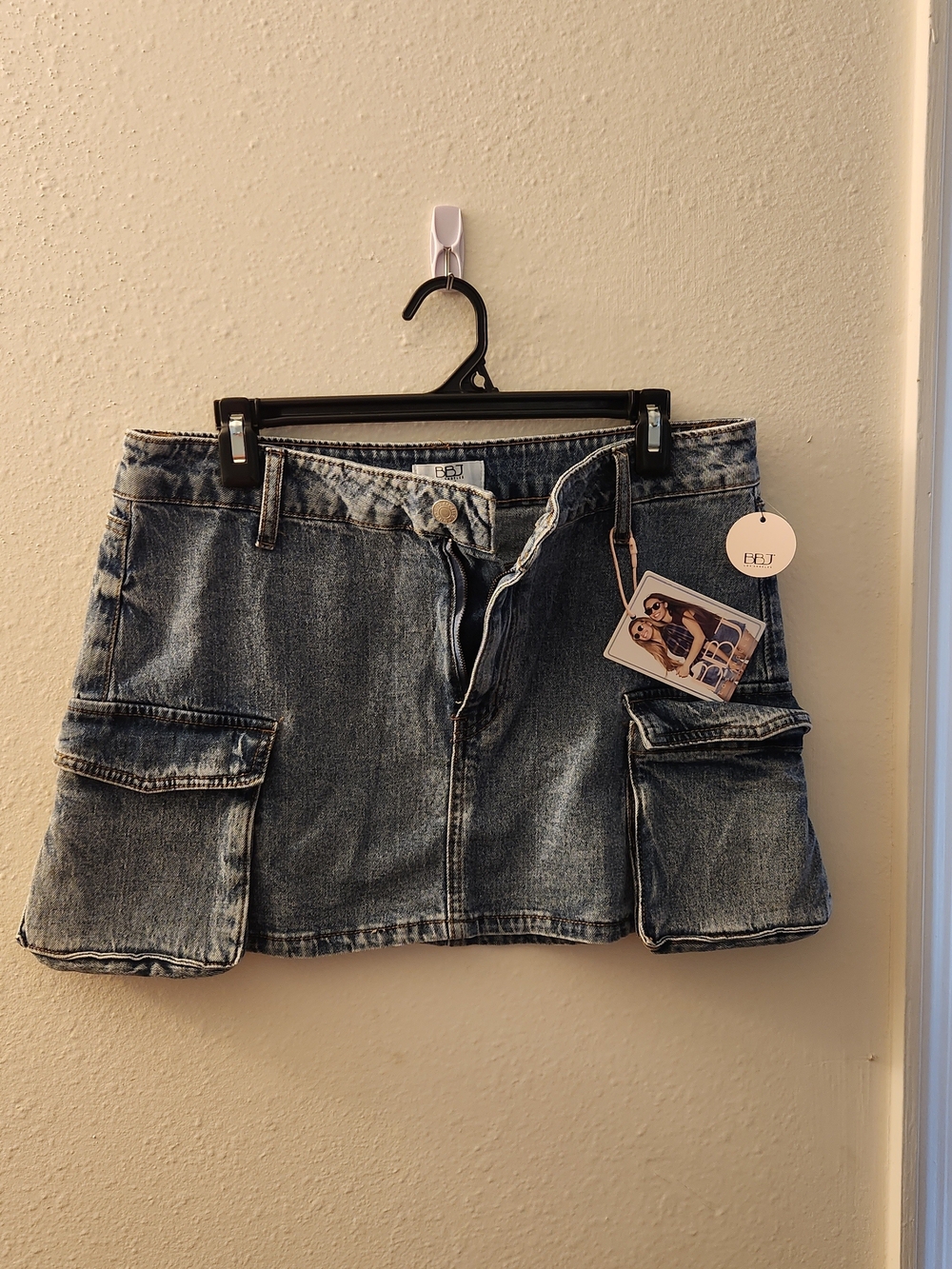 BBJ Denim Cargo Pocket Mini Skirt in Washed Blue